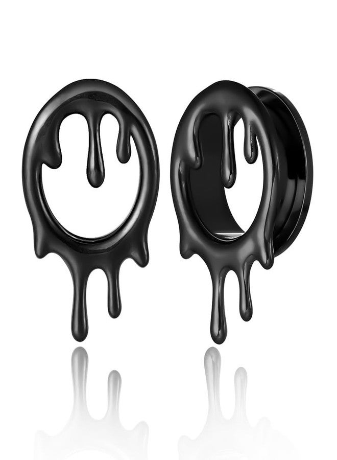 Earblity 2PCS Flowing Like Water 0g 8mm Halloween Ear Tunnels Plugs 316 Stainless Steel Black Ear Gauges Weight Saddle Plugs Hypoallergenic expander Piercing Body Jewelry - Image 1